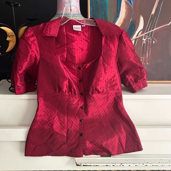 Cleo Crimson Ruby Red Button-Up Blouse Small - Picture 2 of 16